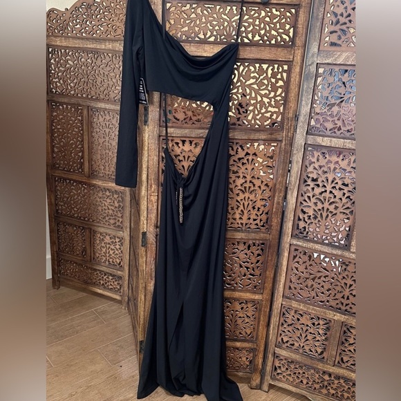 RETROFETE  black Whitney Cutout gold chain one shoulder dress $595 - Picture 2 of 2